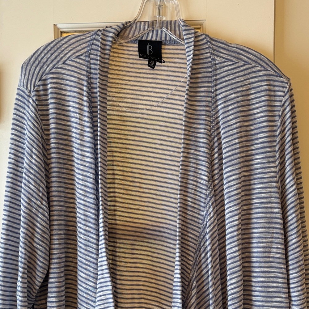 Not for sale 2X Bobeau Blue White Gray Striped Open Front Lightweight Cardigan